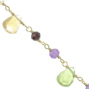 7.5mm 925 Sterling Silver Fancy chain with gemstones - Fine Gold Plated x20cm