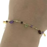 7.5mm 925 Sterling Silver Fancy chain with gemstones - Fine Gold Plated x20cm