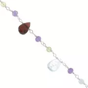 7.5mm 925 Sterling Silver Fancy chain with drop-shape gemstones x20cm
