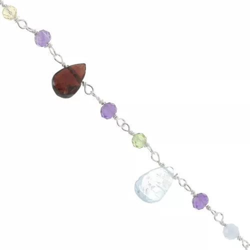 7.5mm 925 Sterling Silver Fancy chain with drop-shape gemstones x20cm