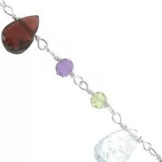7.5mm 925 Sterling Silver Fancy chain with drop-shape gemstones x20cm