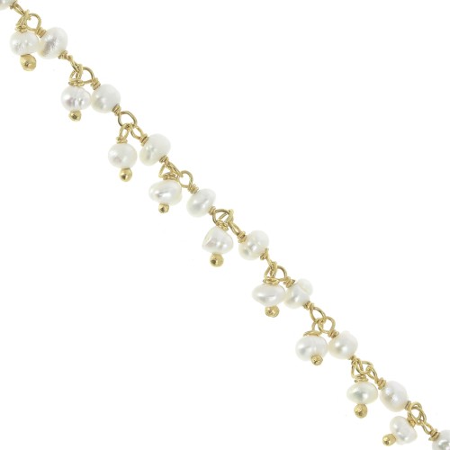 6.5mm 925 Sterling Silver Chain with freshwater pearls  - Fine Gold Plated x20cm