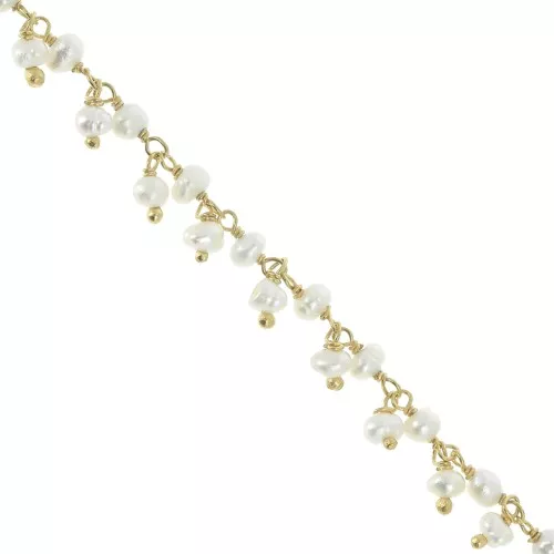6.5mm 925 Sterling Silver Chain with freshwater pearls - Fine Gold Plated x20cm