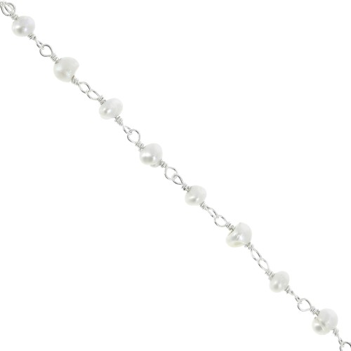 4mm 925 Sterling Silver Fancy chain with irregular freshwater pearls x20cm