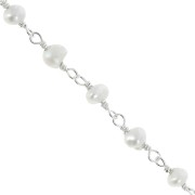 4mm 925 Sterling Silver Fancy chain with irregular freshwater pearls x20cm
