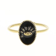 Adjustable oval ring with epoxy resin - eye - Fine Gold plated - Black x1|raw }}