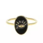 Adjustable oval ring with epoxy resin - eye - Fine Gold plated - Black x1