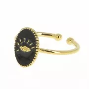 Adjustable oval ring with epoxy resin - eye - Fine Gold plated - Black x1