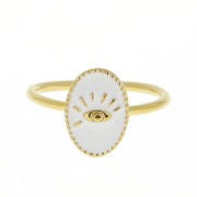 Adjustable oval ring with epoxy resin - eye - Fine Gold plated - White x1