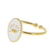 Adjustable oval ring with epoxy resin - eye - Fine Gold plated - White x1