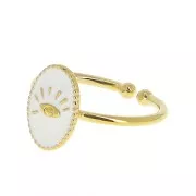 Adjustable oval ring with epoxy resin - eye - Fine Gold plated - White x1