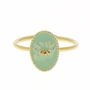 Adjustable oval ring with epoxy resin - eye - Fine Gold plated - Mint x1|raw }}