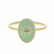Adjustable oval ring with epoxy resin - eye - Fine Gold plated - Mint x1