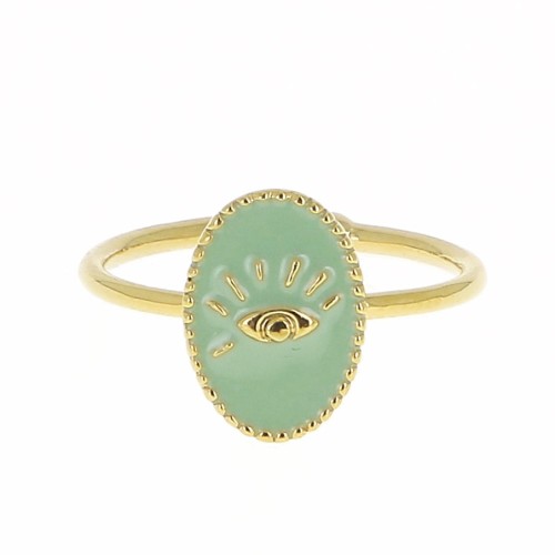Adjustable oval ring with epoxy resin - eye - Fine Gold plated - Mint x1