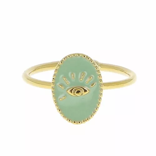 Adjustable oval ring with epoxy resin - eye - Fine Gold plated - Mint x1