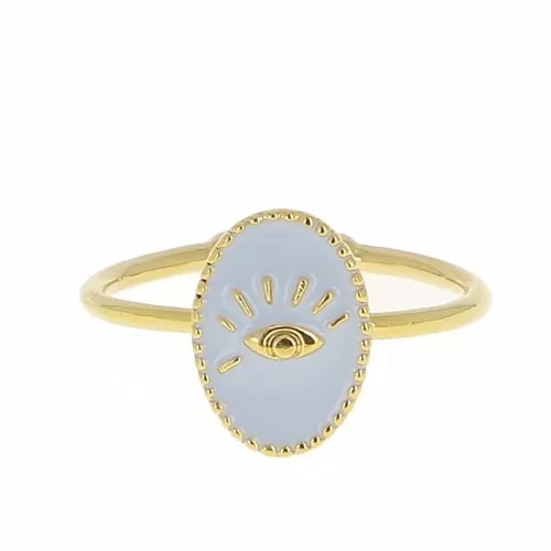 Adjustable oval ring with epoxy resin - eye - Fine Gold plated - Light purple x1