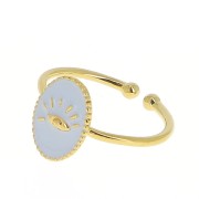 Adjustable oval ring with epoxy resin - eye - Fine Gold plated - Light purple x1