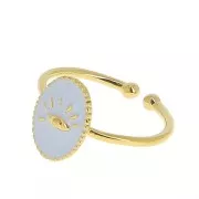 Adjustable oval ring with epoxy resin - eye - Fine Gold plated - Light purple x1