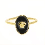Adjustable oval ring with epoxy resin - shell - Fine Gold plated - Black x1|raw }}
