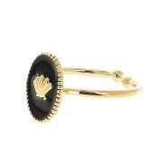 Adjustable oval ring with epoxy resin - shell - Fine Gold plated - Black x1