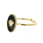 Adjustable oval ring with epoxy resin - shell - Fine Gold plated - Black x1