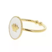 Adjustable oval ring with epoxy resin - shell - Fine Gold plated - White x1