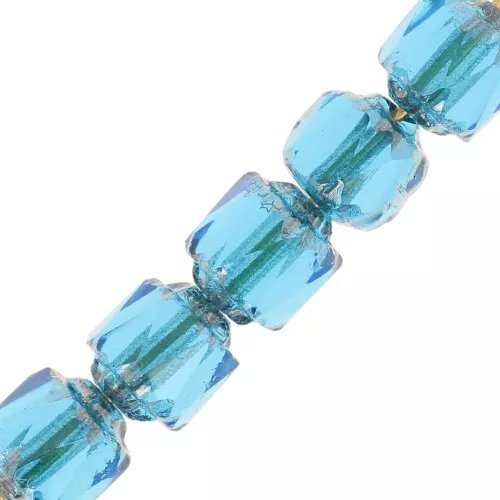 Antique Fire Polished faceted beads  6mm Dark Aquamarine Old Sil