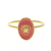 Adjustable oval ring with epoxy resin - shell - Fine Gold plated - Coral x1|raw }}