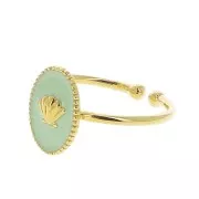 Adjustable oval ring with epoxy resin - shell - Fine Gold plated - Mint x1