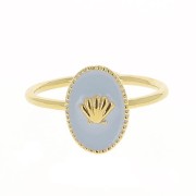 Adjustable oval ring with epoxy resin - shell - Fine Gold plated - Light purple x1