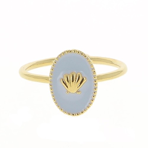 Adjustable oval ring with epoxy resin - shell - Fine Gold plated - Light purple x1