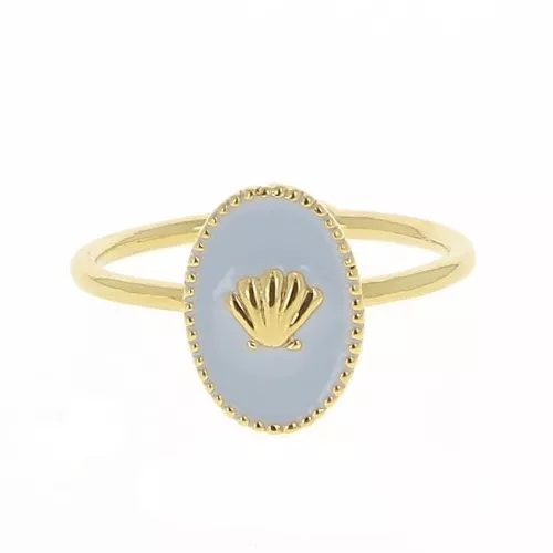Adjustable oval ring with epoxy resin - shell - Fine Gold plated - Light purple x1