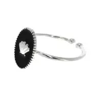 Adjustable oval ring with epoxy resin - Shell - fine silver plating - Black x1