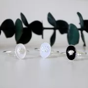 Adjustable oval ring with epoxy resin - Shell - fine silver plating - Black x1