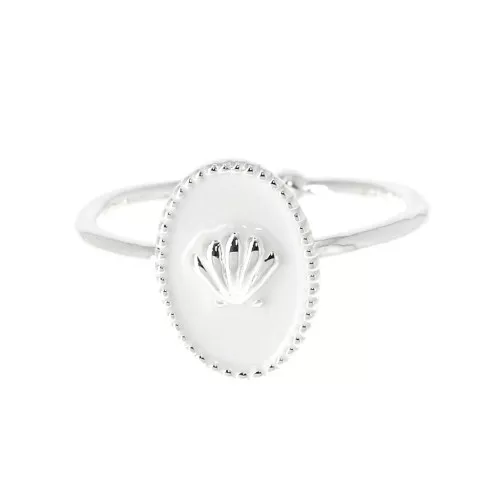 Adjustable oval ring with epoxy resin - Shell - fine silver plating - White x1