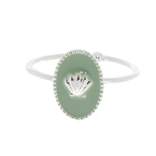 Adjustable oval ring with epoxy resin - Shell - fine silver plating - Mint x1