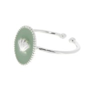 Adjustable oval ring with epoxy resin - Shell - fine silver plating - Mint x1