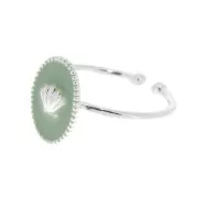 Adjustable oval ring with epoxy resin - Shell - fine silver plating - Mint x1