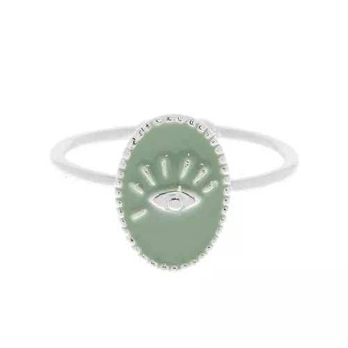 Adjustable oval ring with epoxy resin - eye - fine silver plating - Mint x1