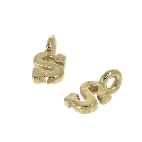 8mm Alphabet letter charm with closed ring - S - Gold plated 3 micron x1