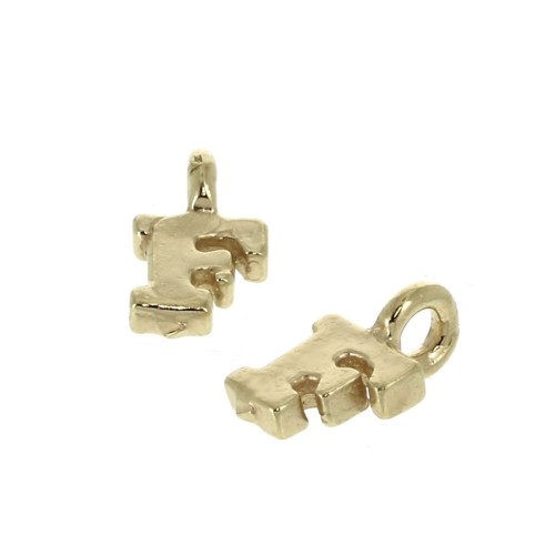 8mm Alphabet letter charm with closed ring - F - Gold plated 3 micron x1