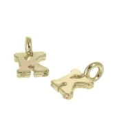 8mm Alphabet letter charm with closed ring - K - Gold plated 3 micron x1