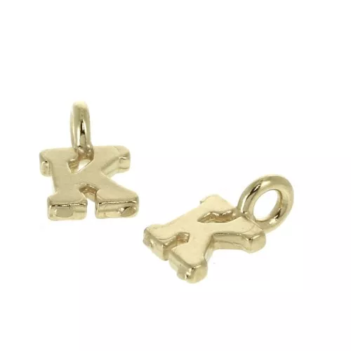 8mm Alphabet letter charm with closed ring - K - Gold plated 3 micron x1
