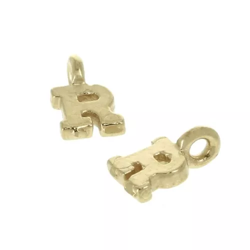 8mm Alphabet letter charm with closed ring - R - Gold plated 3 micron x1