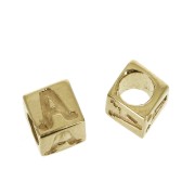 5mm Cube alphabet letter bead with large hole - A - Gold plated 3 micron x1|raw }}
