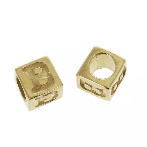 5mm Cube alphabet letter bead with large hole - B - Gold plated 3 micron x1