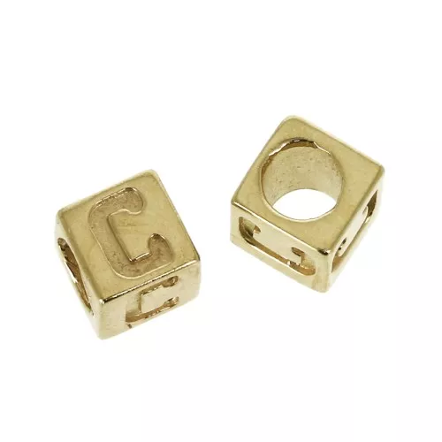 5mm Cube alphabet letter bead with large hole - C - Gold plated 3 micron x1
