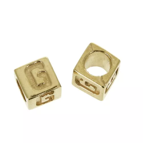 5mm Cube alphabet letter bead with large hole - G - Gold plated 3 micron x1