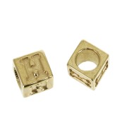 5mm Cube alphabet letter bead with large hole - H - Gold plated 3 micron x1