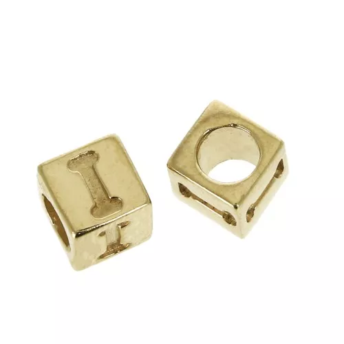 5mm Cube alphabet letter bead with large hole - I - Gold plated 3 micron x1
